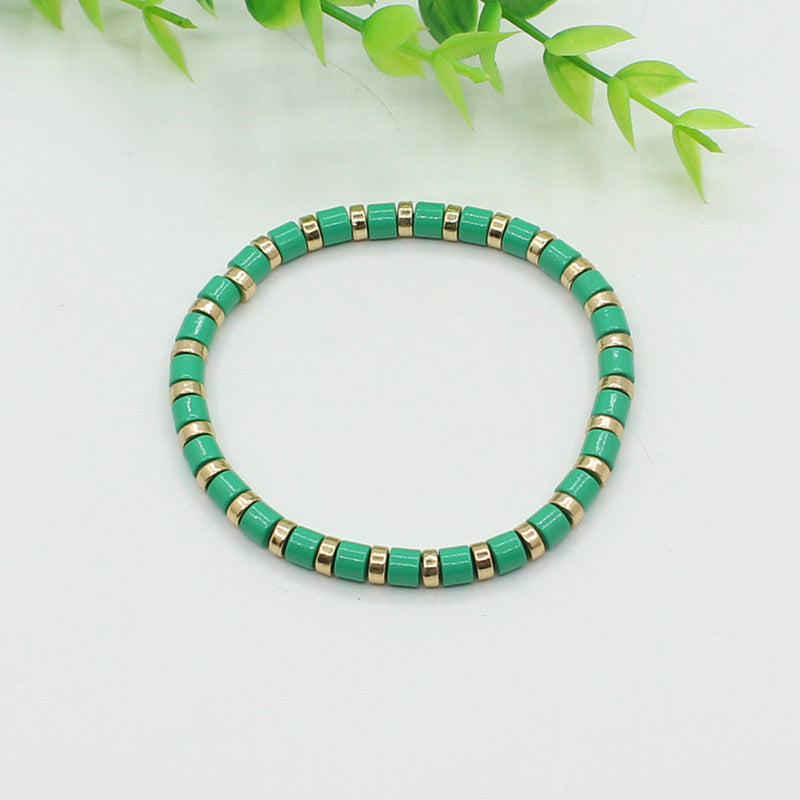 Bohemian style stackable enamel lacquered rainbow tube beads bracelet