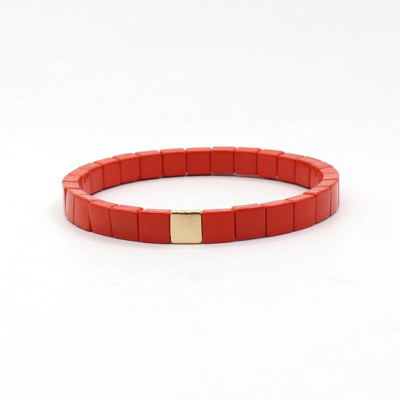 Hot sale enamel bracelet bohemian square tile rainbow stretch bracelet