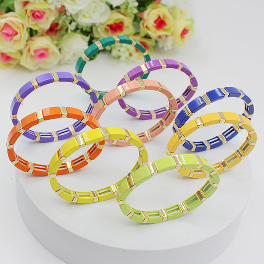 Fashionable and popular enamel Bohemian rectangular elastic bracelet