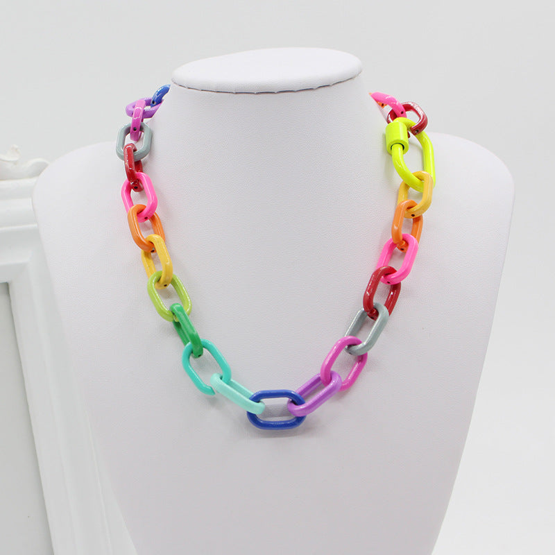 Fashion popular exaggerated metal colorful candy color chain women's bracelet necklace set