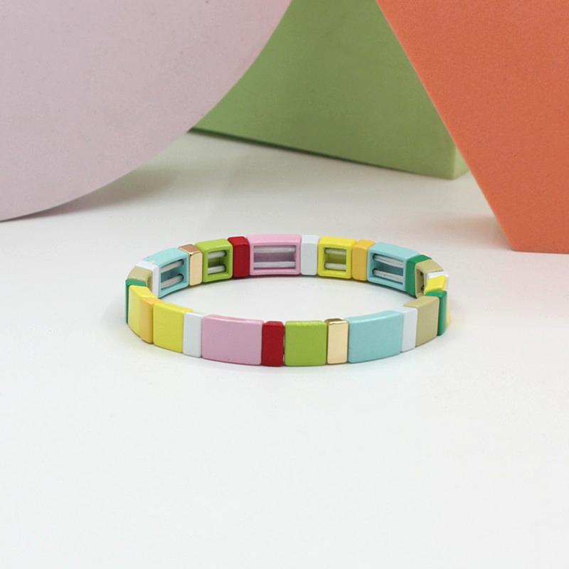 Enamel bracelet set popular women's rainbow stacked stretch bracelet