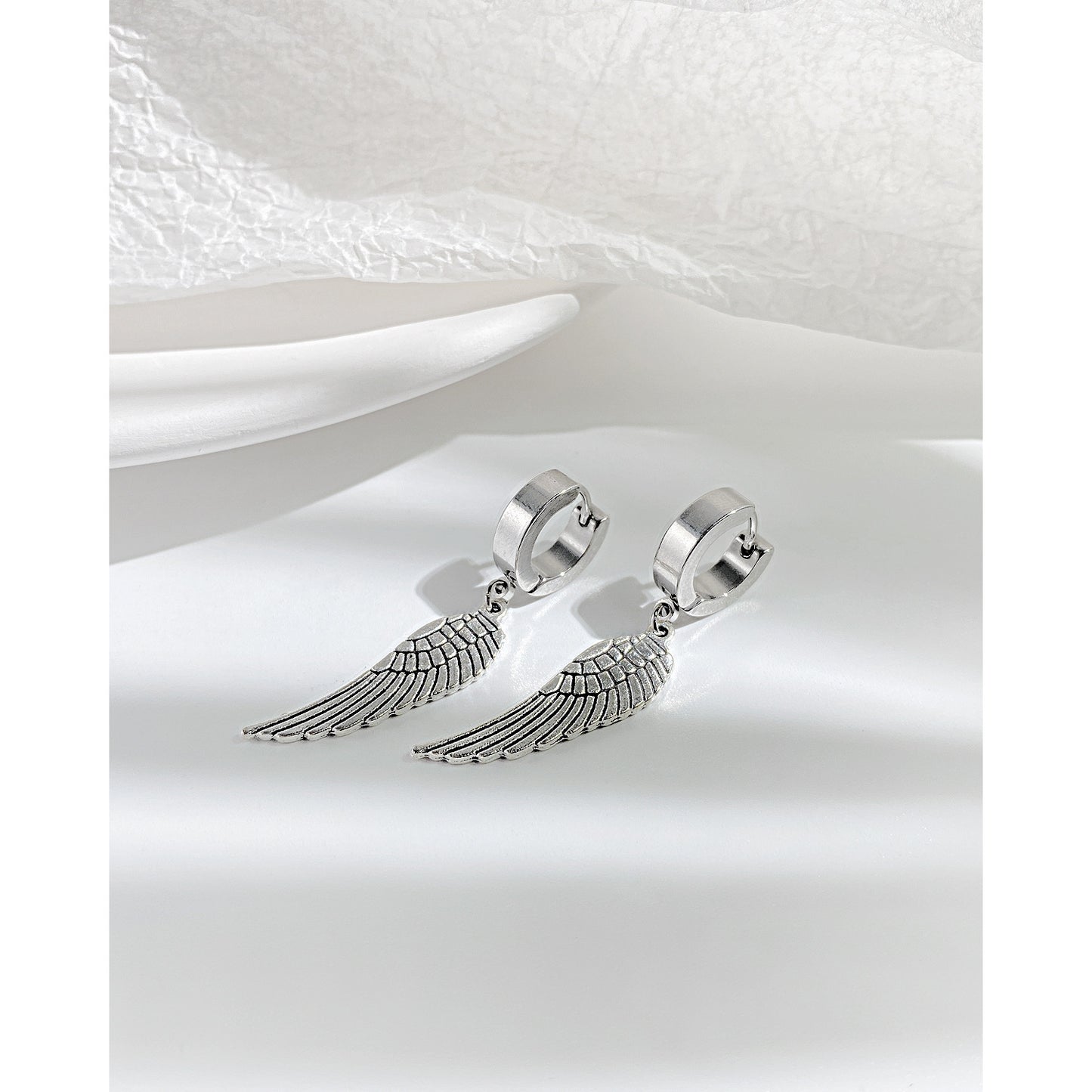 Personalized punk angel wings, titanium steel, stainless steel earrings, suitable for men and women