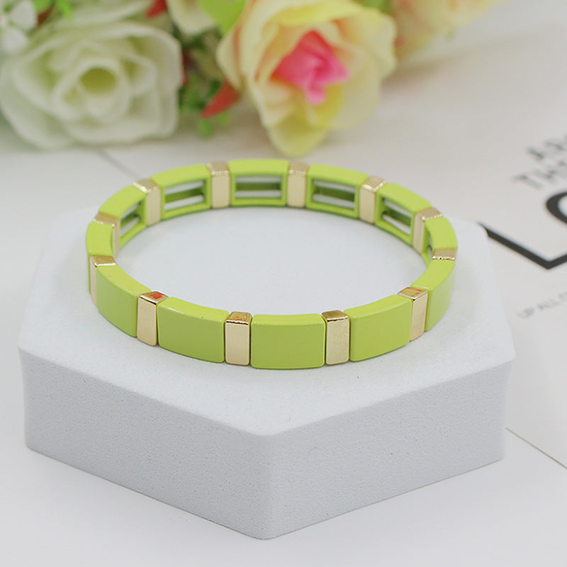 Fashionable and popular enamel Bohemian rectangular elastic bracelet