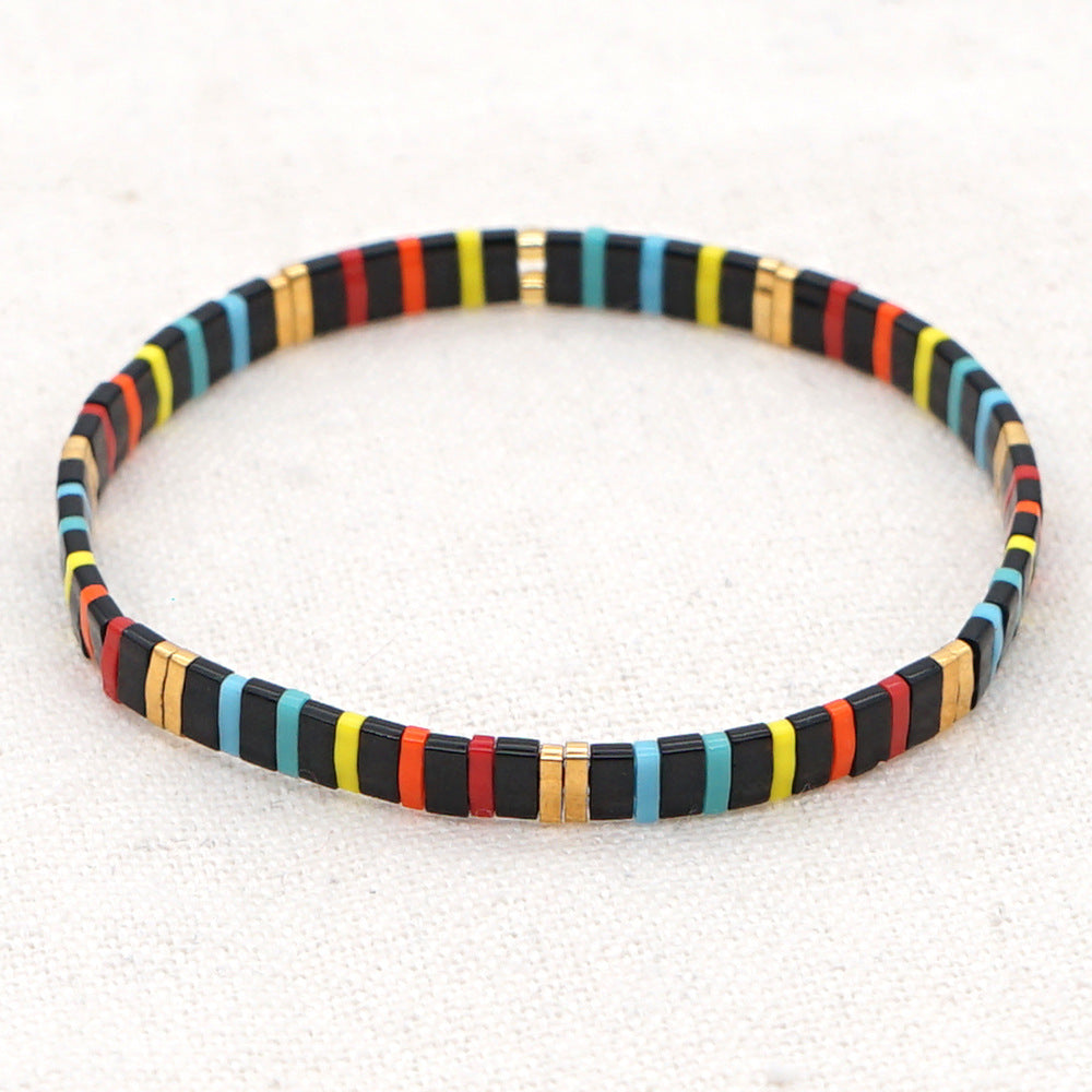 Bohemian personality and fashion, multi-layered Tila beads, rainbow striped beaded female bracelet.