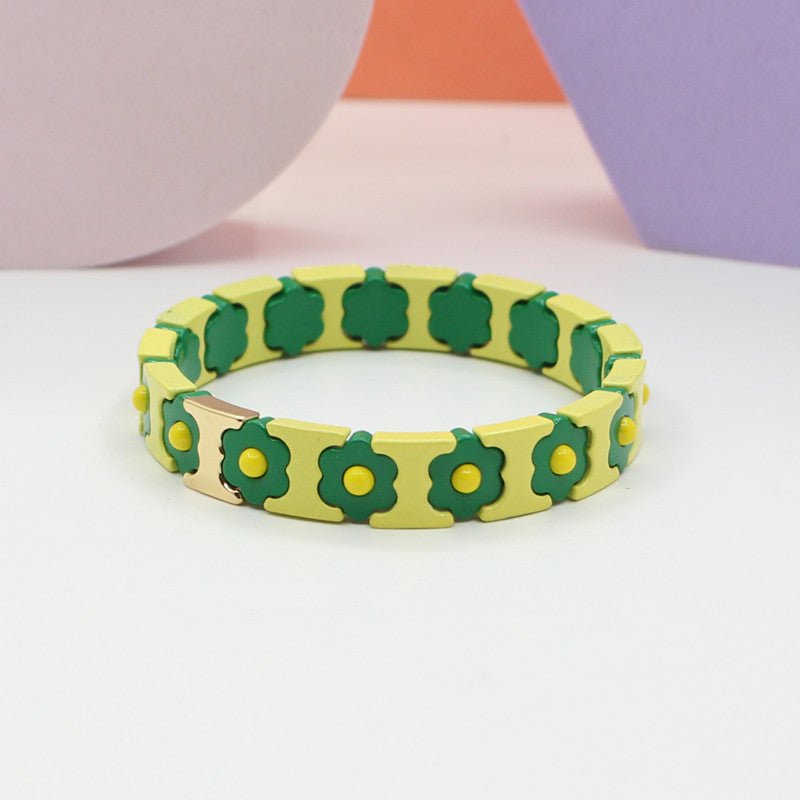 Enamel Bracelets Bohemian Colorful Flower Elastic Bracelets