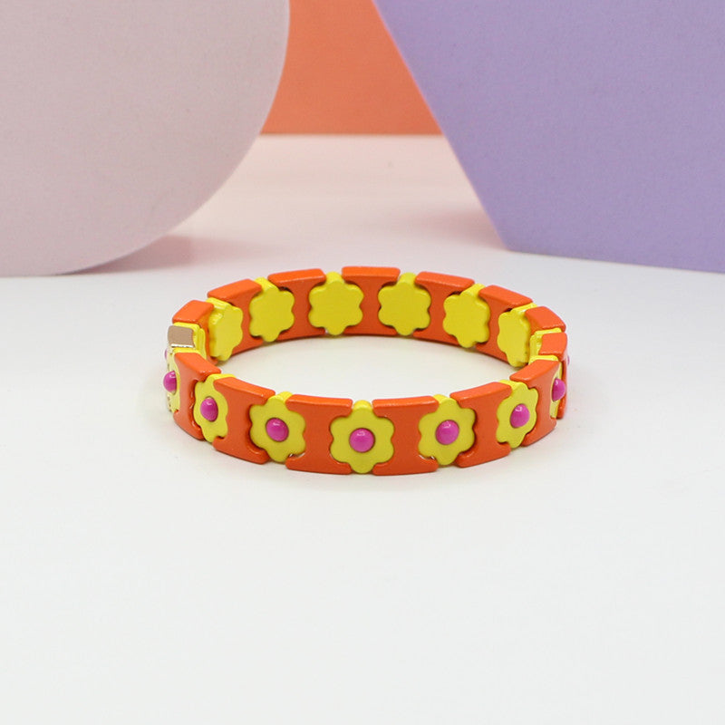 Enamel Bracelets Bohemian Colorful Flower Elastic Bracelets