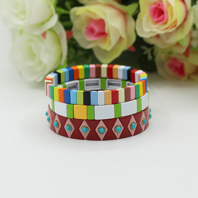 Enamel bracelet ins popular ladies rainbow elastic bracelet