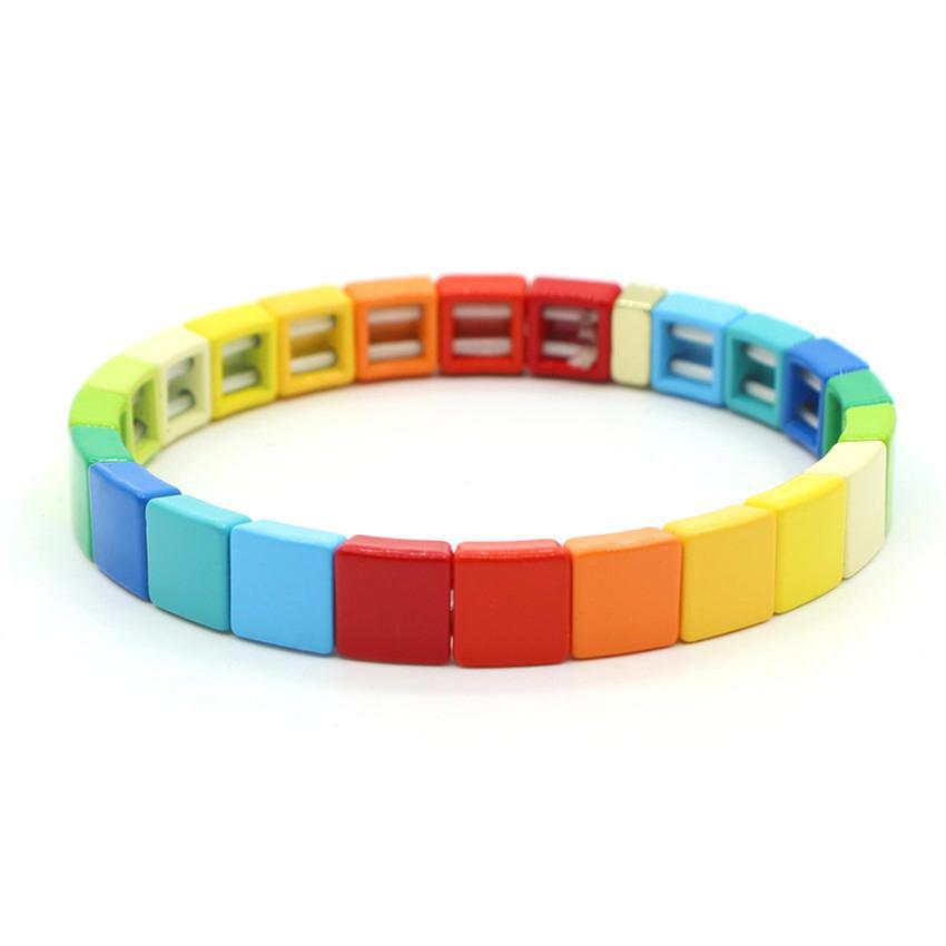 Hot selling enamel rainbow bracelet lucky seven color beaded bracelet