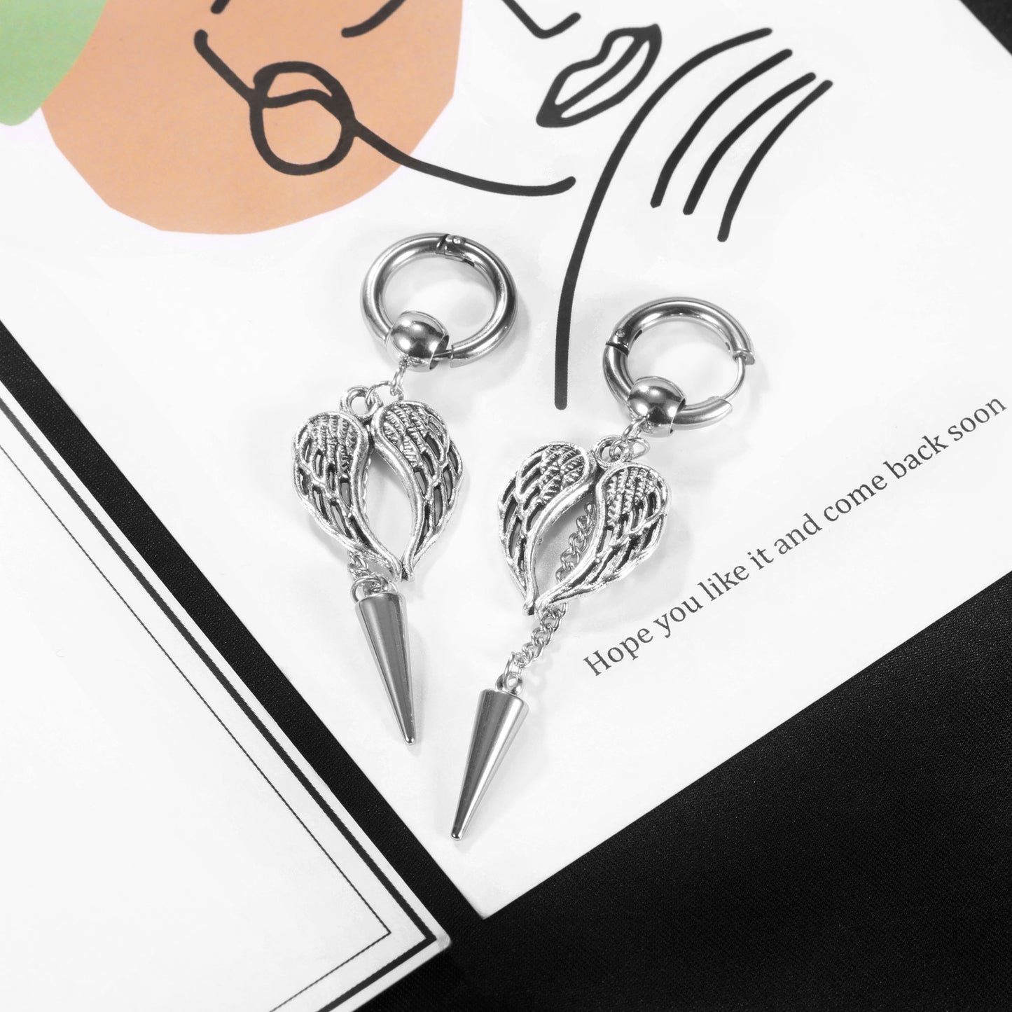 Cojoy jewelry fashion punk tassel tapered nail earrings wings hip-hop man jewelry