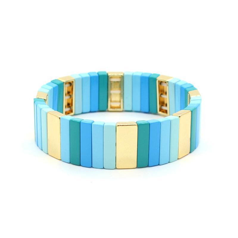 Best-selling enamel bracelet geometric rectangle rainbow bracelet multilayer stackable travel and holiday accessories.