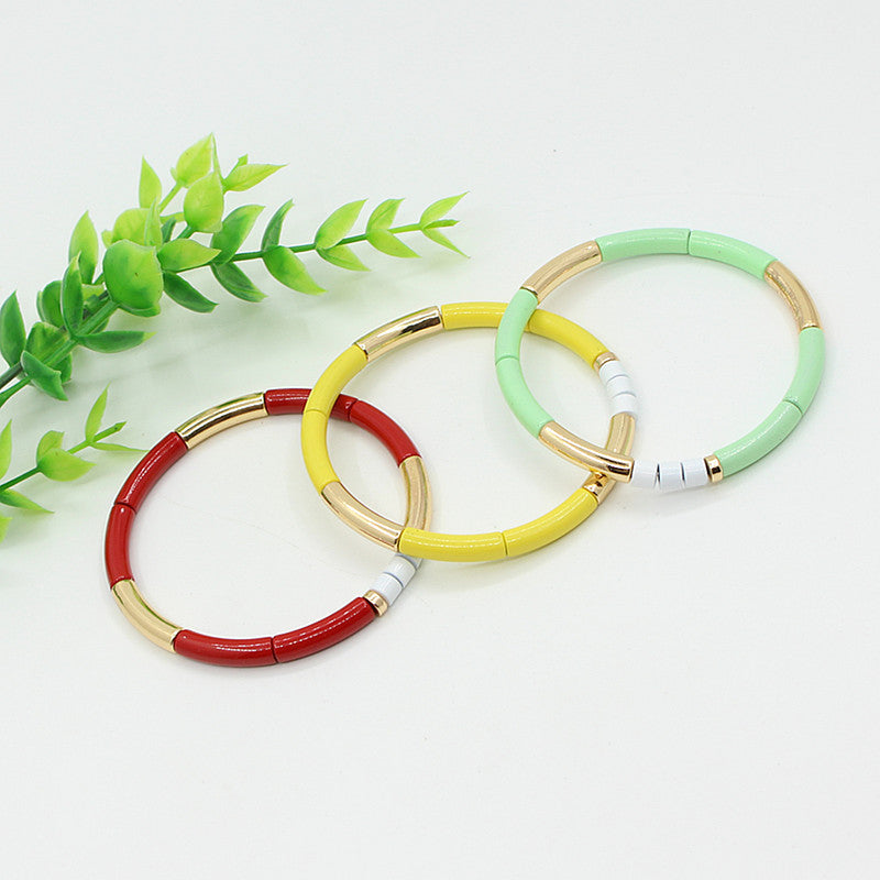 Enamel Bracelet Bohemian Bamboo Rainbow Elastic Women's Bracelet