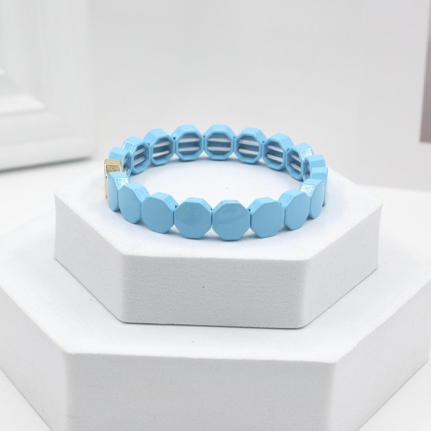 Cojoy fashion metal enamel bracelet geometric hexagonal cellular elastic bracelet