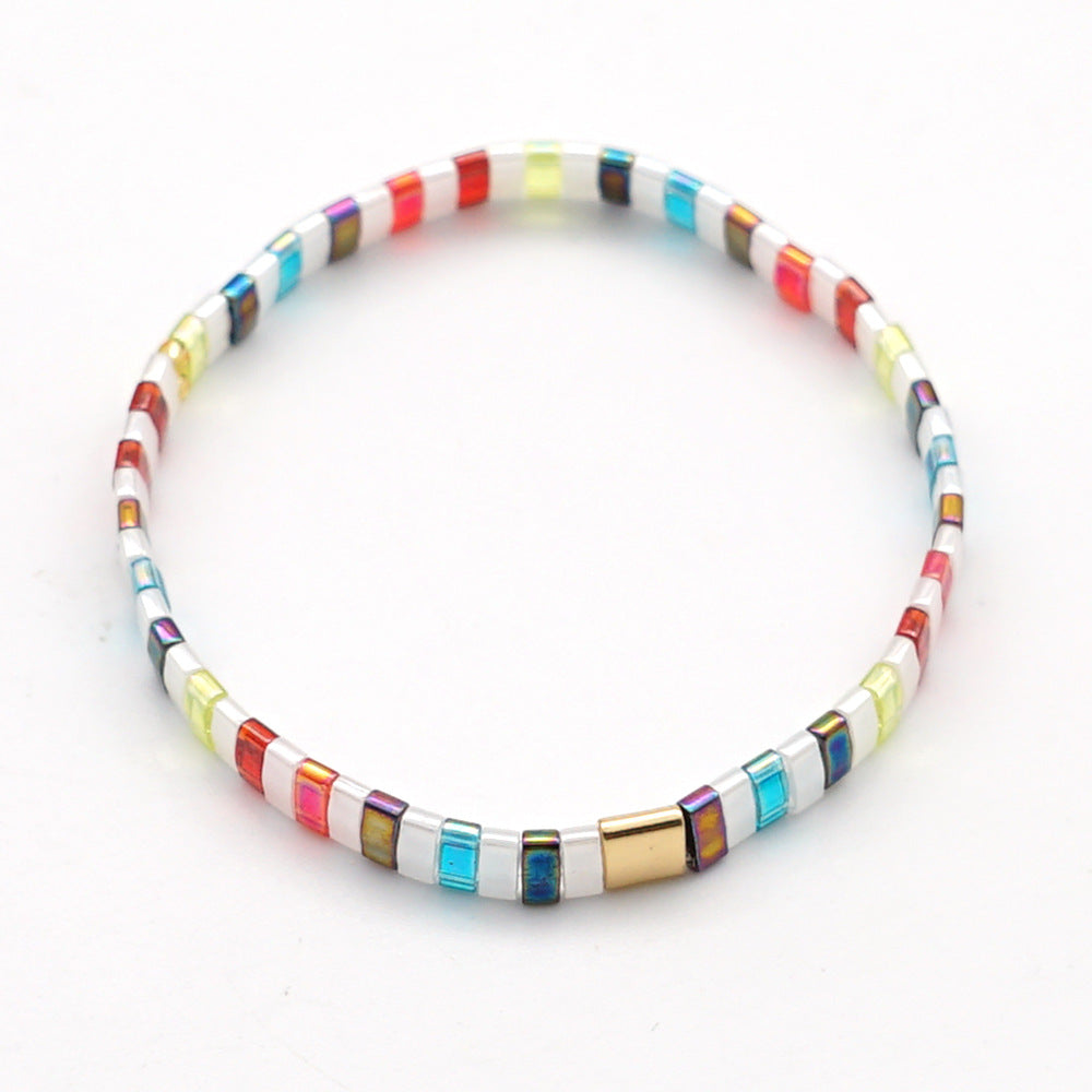 Bohemian personality and fashion, multi-layered Tila beads, rainbow striped beaded female bracelet.