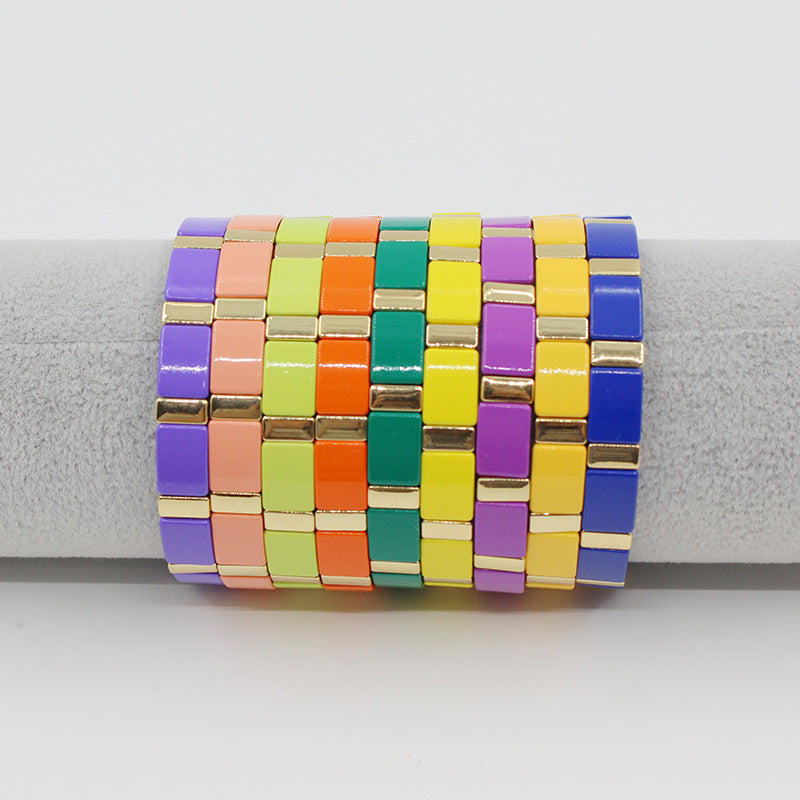 Fashionable and popular enamel Bohemian rectangular elastic bracelet