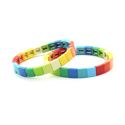 Hot selling enamel rainbow bracelet lucky seven color beaded bracelet