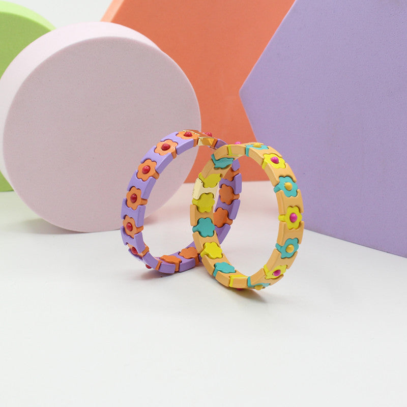 Enamel Bracelets Bohemian Colorful Flower Elastic Bracelets