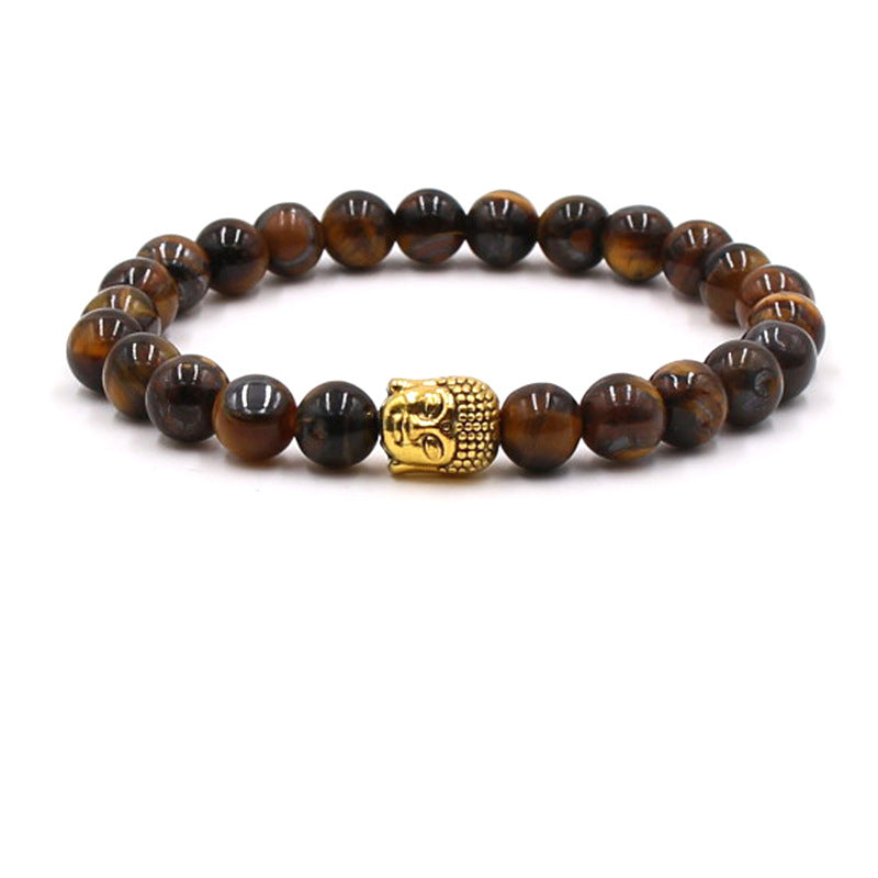 Natural stone gold Buddha elastic bracelet male agate bracelet