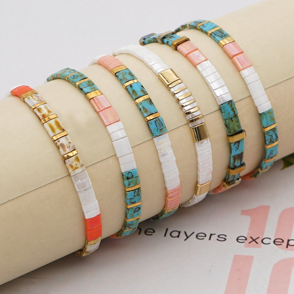 Bohemian ethnic style new minimalist and fashionable Tila bead woven beaded women's multi-layer bracelet