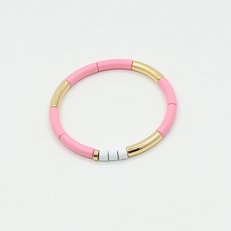 Enamel Bracelet Bohemian Bamboo Rainbow Elastic Women's Bracelet