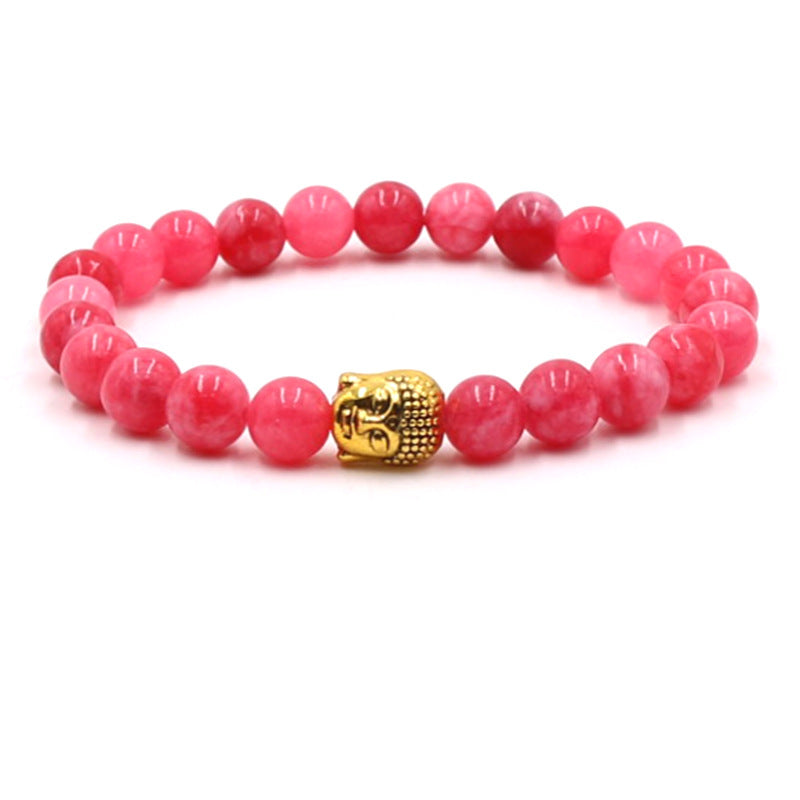 Natural stone gold Buddha elastic bracelet male agate bracelet