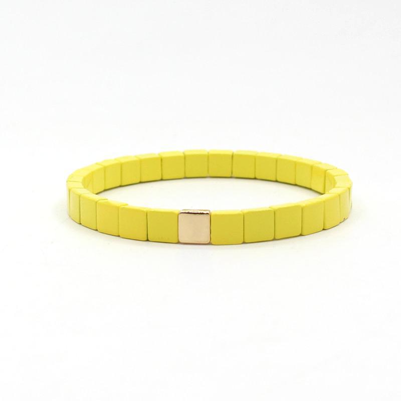 Hot sale enamel bracelet bohemian square tile rainbow stretch bracelet