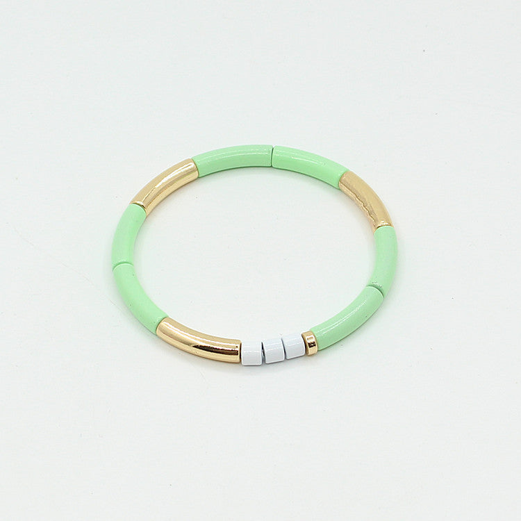 Enamel Bracelet Bohemian Bamboo Rainbow Elastic Women's Bracelet