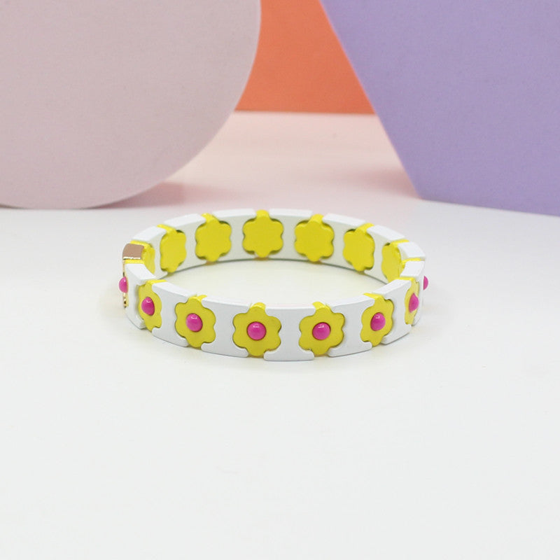 Enamel Bracelets Bohemian Colorful Flower Elastic Bracelets