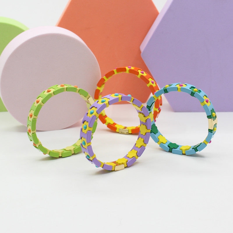 Enamel Bracelets Bohemian Colorful Flower Elastic Bracelets