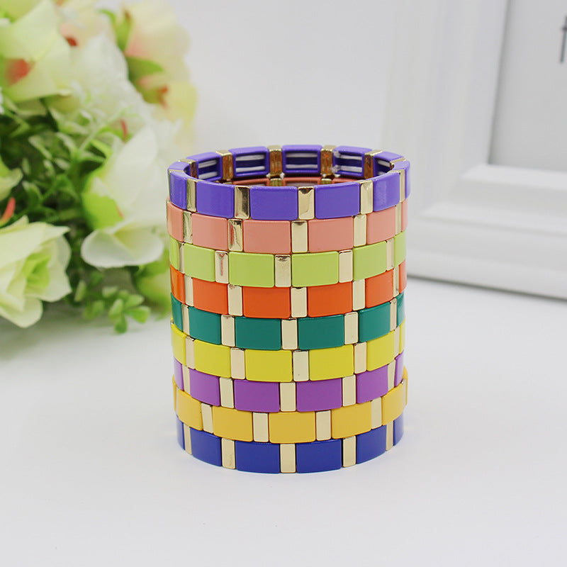 Fashionable and popular enamel Bohemian rectangular elastic bracelet