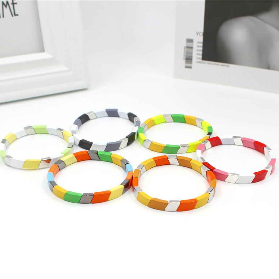 Enamel Customized Quadrilateral Geometry Mixed Color Bead Bracelet