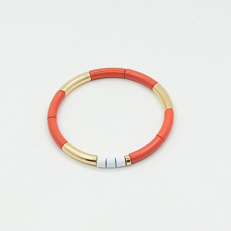 Enamel Bracelet Bohemian Bamboo Rainbow Elastic Women's Bracelet