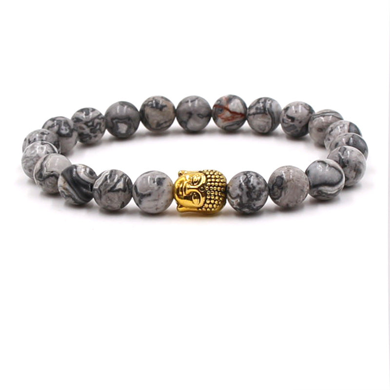 Natural stone gold Buddha elastic bracelet male agate bracelet