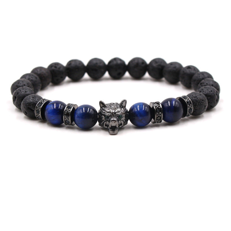 Accessories Bracelet Black Lava Volcanic Stone Micro-set Zircon Leopard Head Men's and Women's Bracelet