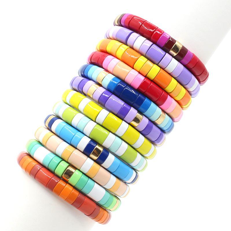 Hot sale enamel rainbow bracelet geometric semicircle beaded bracelet