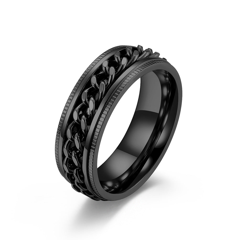 Hot selling chains rotating titanium steel ring, fadeless rolling stainless steel couple ring