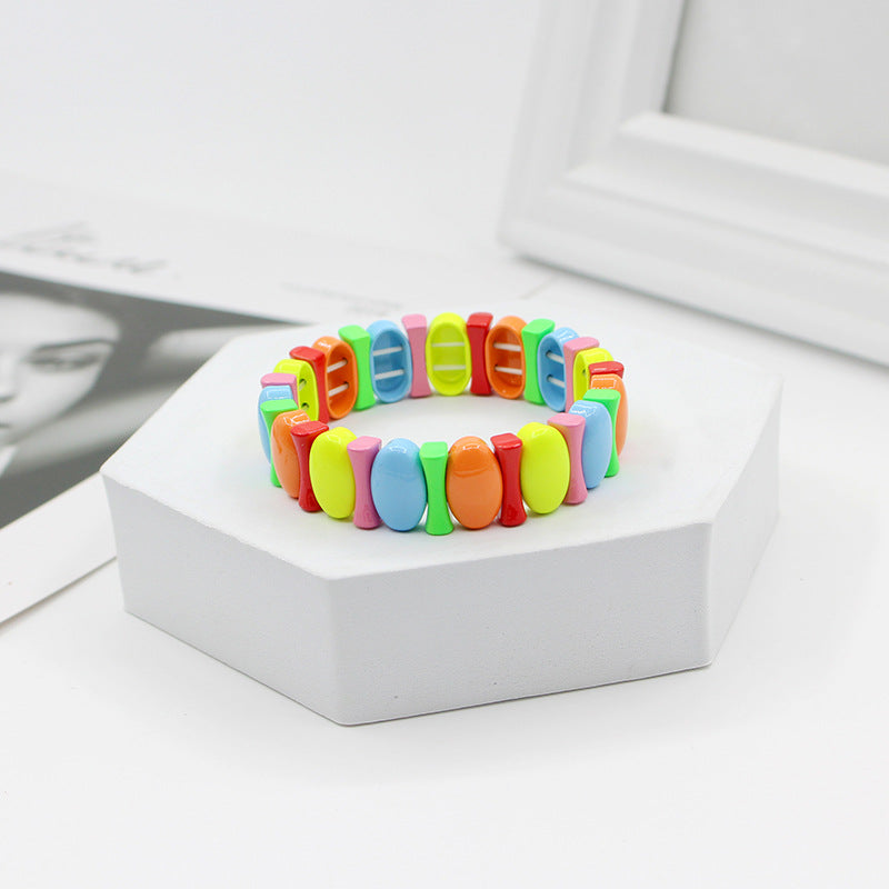 Popular metal enamel rainbow bracelet, minimalist Bohemian style bracelet