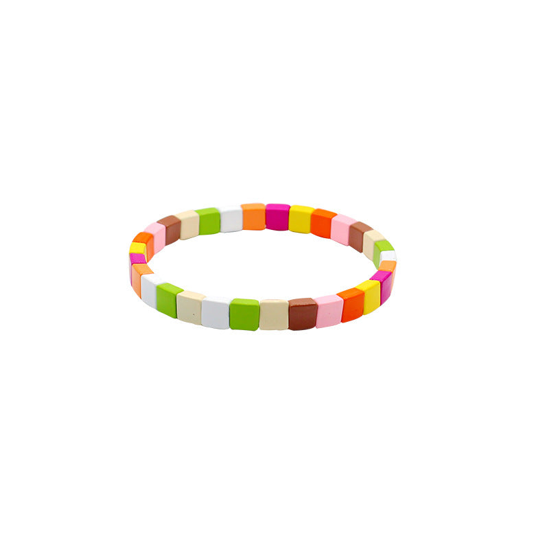 Bohemian square rainbow elastic square beaded bracelet