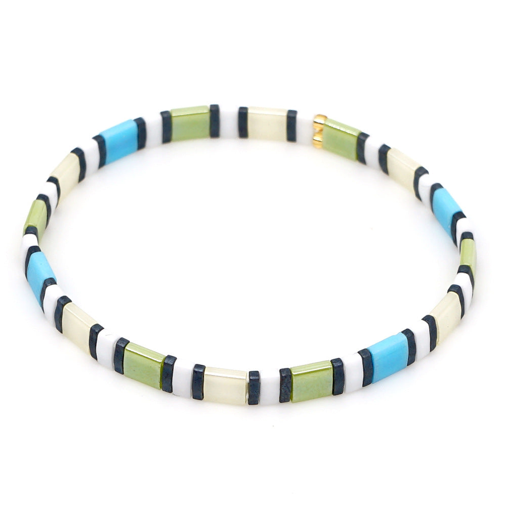 Bohemian ethnic style retro glass Tila bead woven black and white striped rainbow beaded bracelet for women