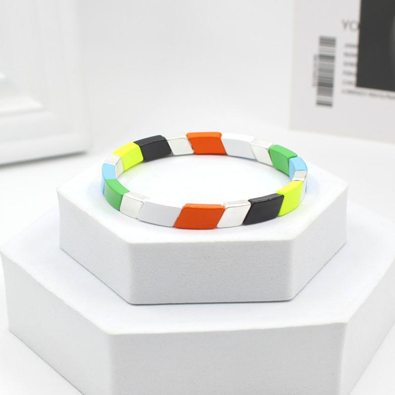 Enamel Customized Quadrilateral Geometry Mixed Color Bead Bracelet