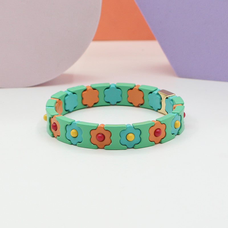 Enamel Bracelets Bohemian Colorful Flower Elastic Bracelets