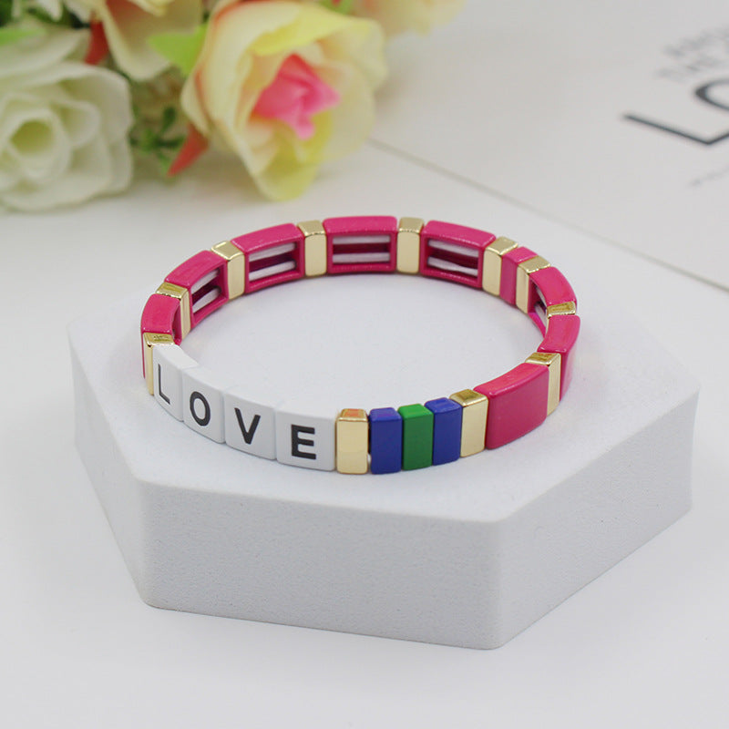 Fashion personalized Enamel Bohemian Letter Elastic Bracelet