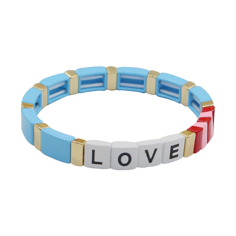 Fashion personalized Enamel Bohemian Letter Elastic Bracelet