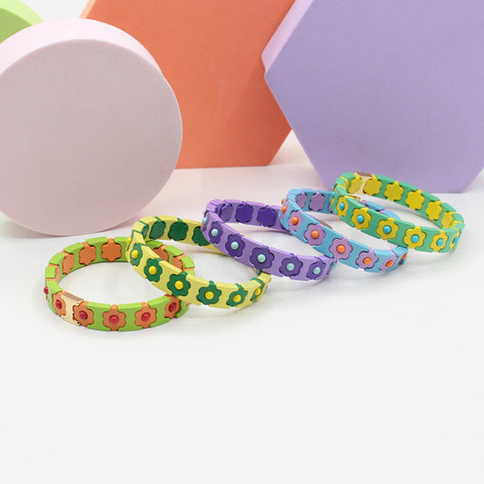 Enamel Bracelets Bohemian Colorful Flower Elastic Bracelets