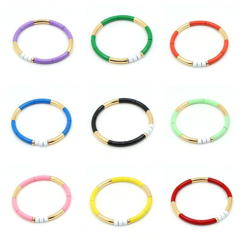 Enamel Bracelet Bohemian Bamboo Rainbow Elastic Women's Bracelet