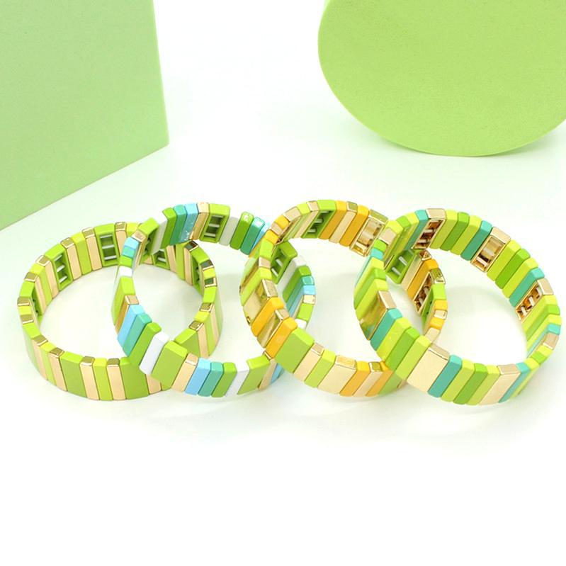 Best-selling enamel bracelet geometric rectangle rainbow bracelet multilayer stackable travel and holiday accessories.