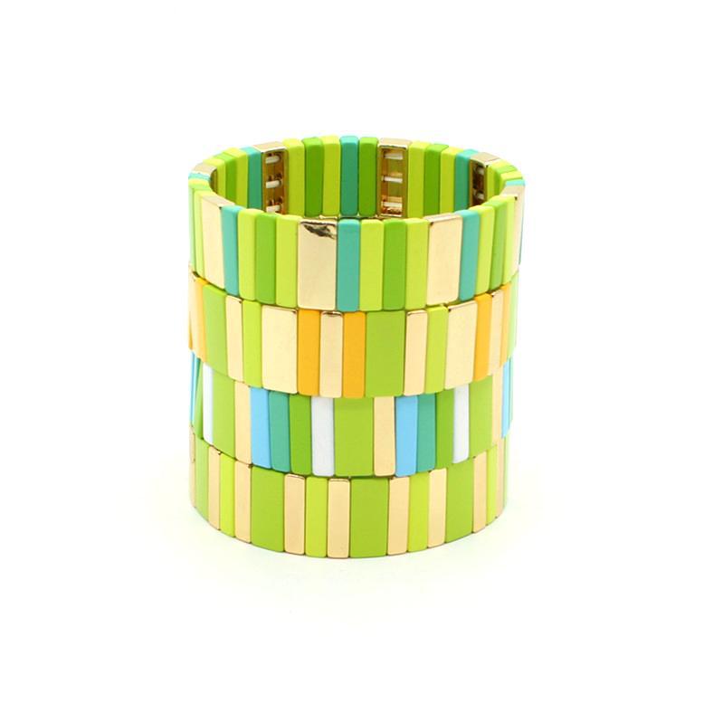 Best-selling enamel bracelet geometric rectangle rainbow bracelet multilayer stackable travel and holiday accessories.