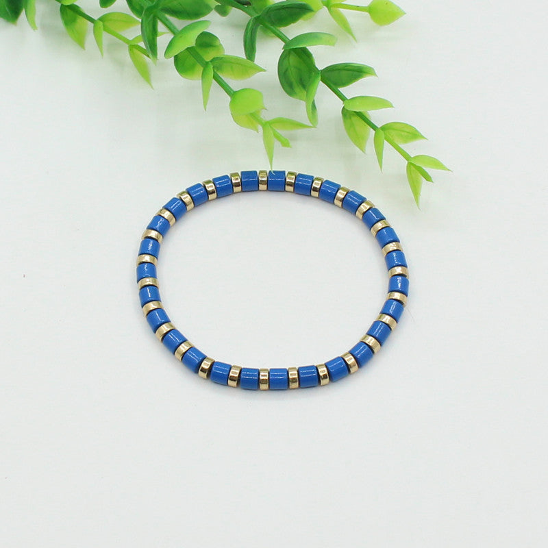 Bohemian style stackable enamel lacquered rainbow tube beads bracelet