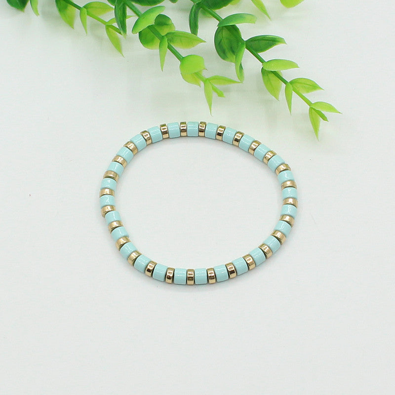 Bohemian style stackable enamel lacquered rainbow tube beads bracelet