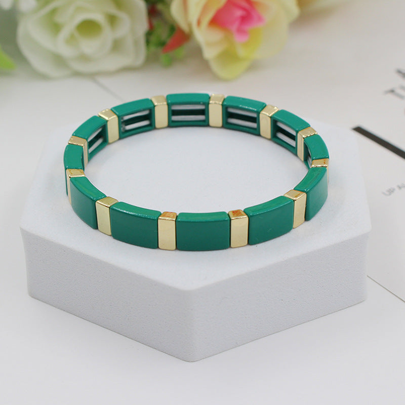 Fashionable and popular enamel Bohemian rectangular elastic bracelet