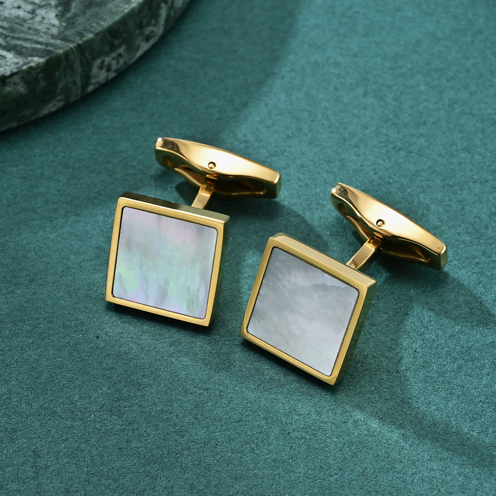 New men simple square with white shell cuff studs